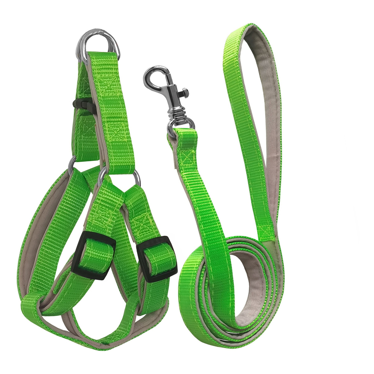 set-yesil-jpg.jpg Gezdirme Kayışlı Dokuma Köpek Göğüs Tasma Seti 52*73-110 cm Neon Yeşil - Görsel 1