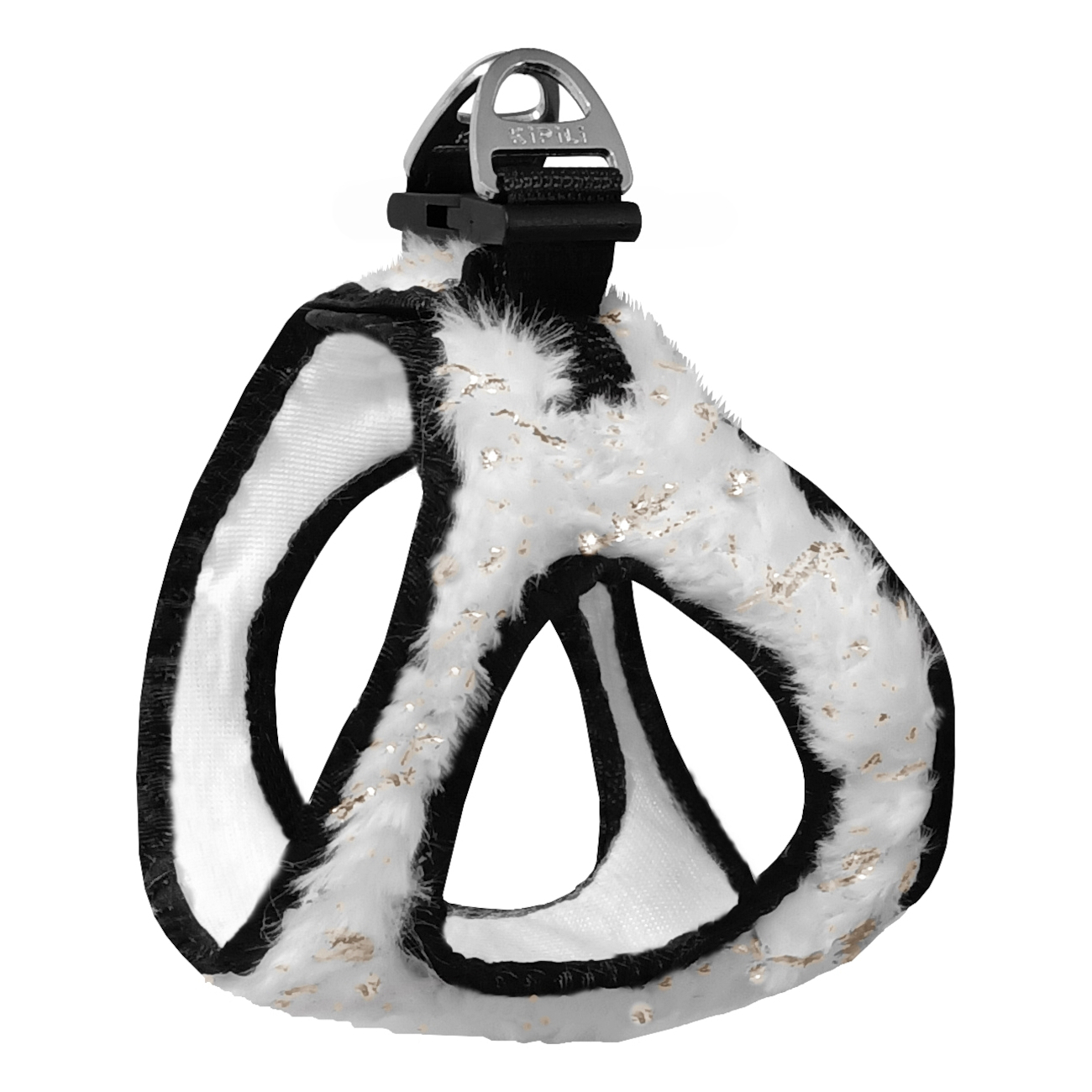 simli-beyaz-jpg.jpg Üç Kilitli Simli Peluş Kedi Köpek Göğüs Tasması 20-24 cm -Small Beyaz - Görsel 1