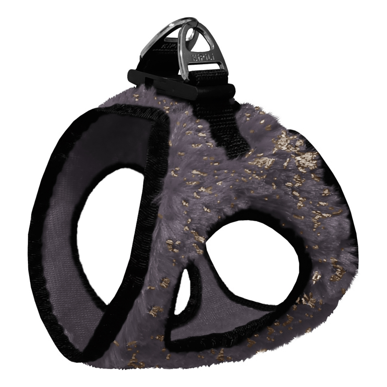 simli-gri-jpg.jpg Üç Kilitli Simli Peluş Kedi Köpek Göğüs Tasması 28-34 cm X-Small Gri - Görsel 1
