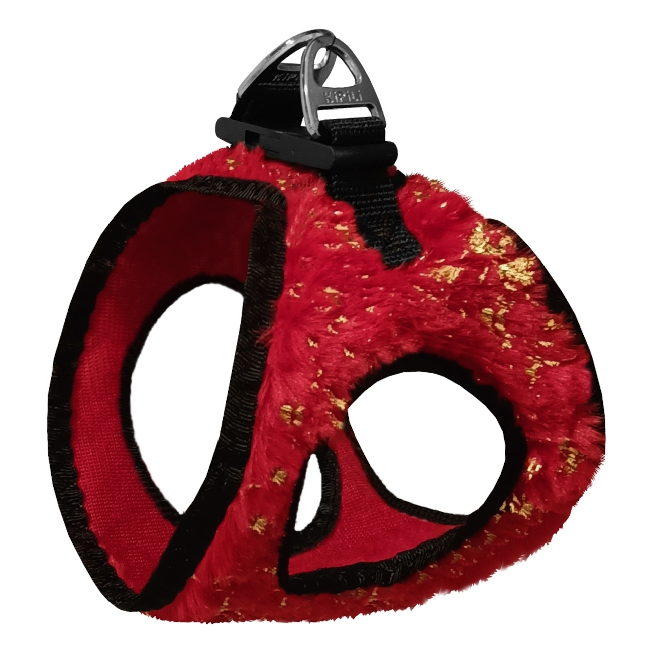 simli-kirmizi-jpg.jpg Üç Kilitli Simli Peluş Kedi Köpek Göğüs Tasması 20-24 cm -Small Kırmızı - Görsel 1