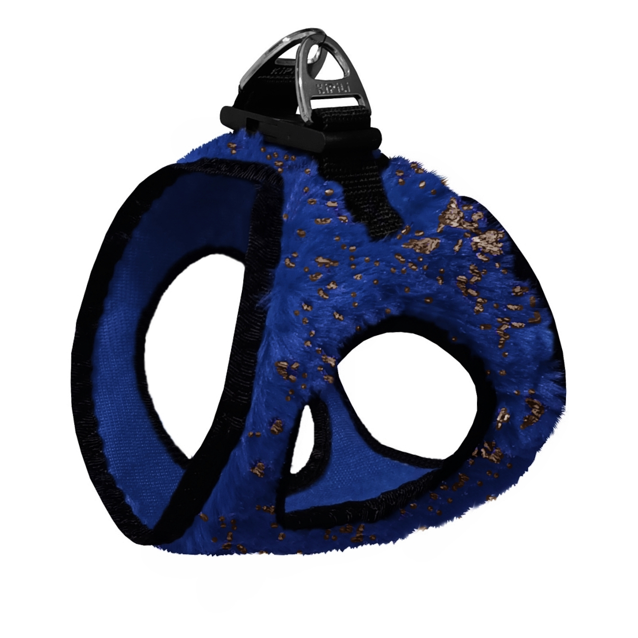 simli-lacivert-jpg.jpg Üç Kilitli Simli Peluş Kedi Köpek Göğüs Tasması 20-24 cm -Small Lacivert - Görsel 1