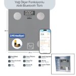 BASKÜL GRİ YAĞ ÖLÇER AKILLI BLUETOOTH CAM BASKÜL