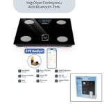 BASKÜL SİYAH YAĞ ÖLÇER AKILLI BLUETOOTH CAM BASKÜL