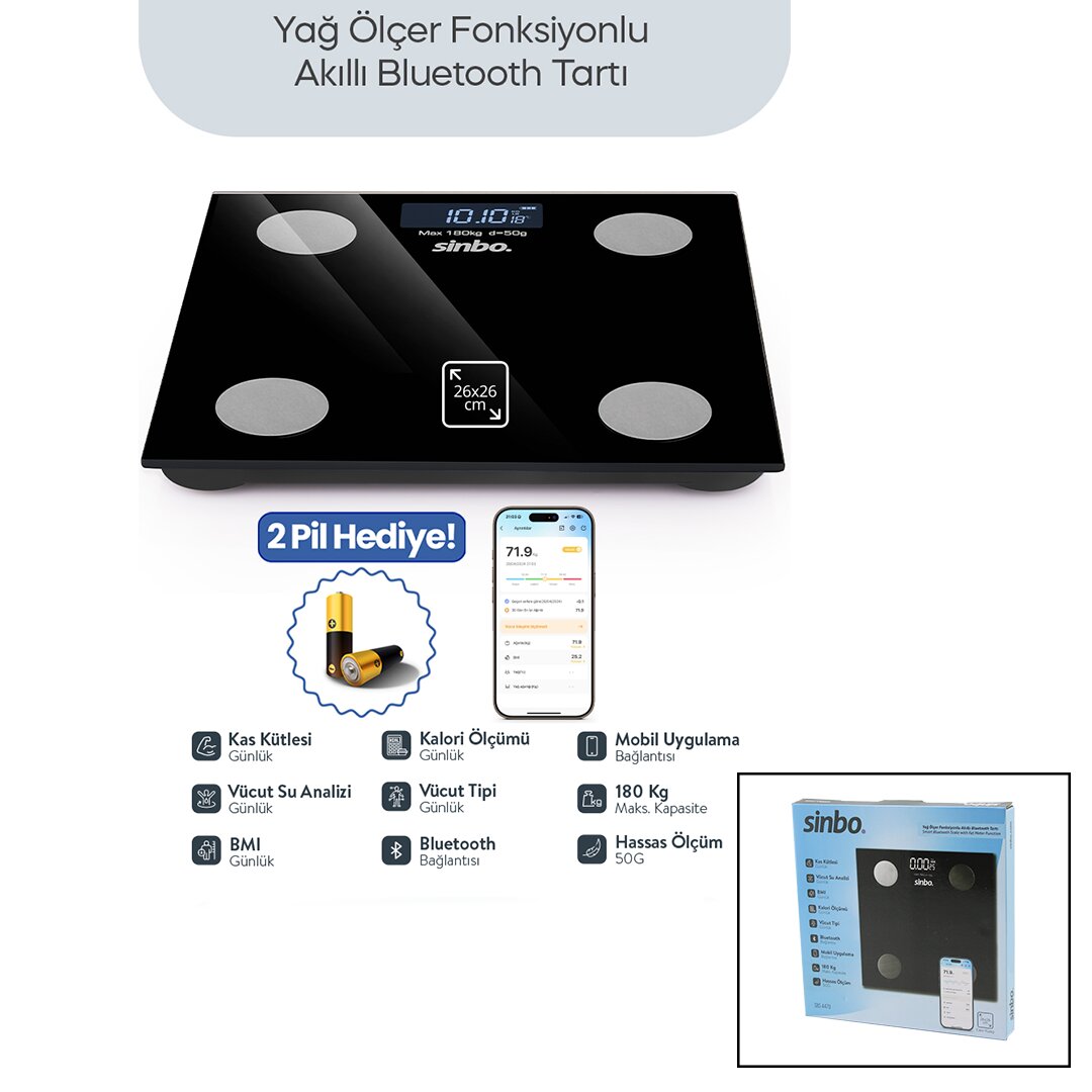 sinbo-sbs-4470-siyah-ya-26044-1.jpg BASKÜL SİYAH YAĞ ÖLÇER AKILLI BLUETOOTH CAM BASKÜL - Görsel 1
