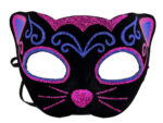 Siyah Kadife Kaplama Üzeri Pembe Mavi Sim İşlemeli Kedi Maskesi 20x13 cm - Görsel 2