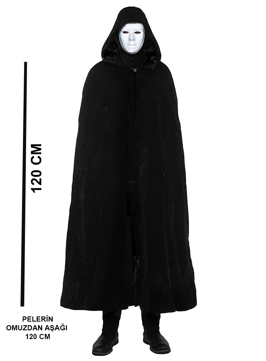 siyah-kapusonlu-120-cm-pelerin-ve-beyaz-boyanabilir-tam-yuz-mask-resim-5198.jpg Siyah Kapüşonlu 120 cm Pelerin ve Beyaz Boyanabilir Tam Yüz Maske - Görsel 1
