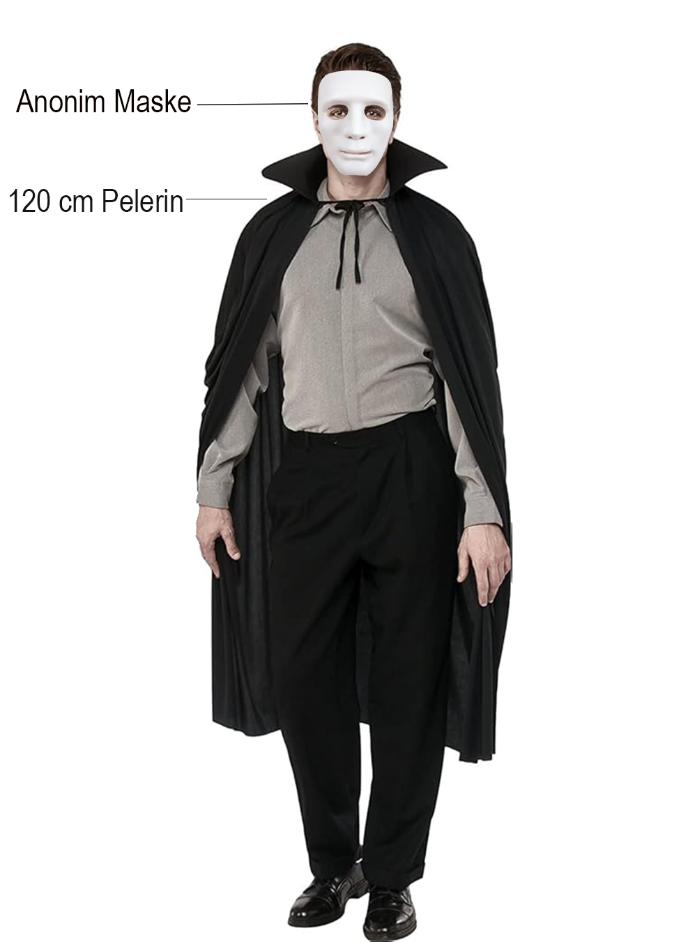 siyah-renk-yakali-120-cm-pelerin-ve-beyaz-anonim-maske-resim-4840.jpg Siyah Renk Yakalı 120 cm Pelerin ve Beyaz Anonim Maske - Görsel 1