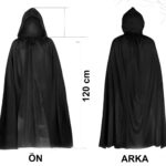 Siyah Uzun Pelerin 120 cm Kapüşonlu  Cosplay ve Parti Kostümü