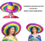 Sombrero Meksika Şapkası Renkli Örme Hasır Çuk Boy - Görsel 5