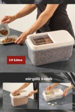 Sürgülü Kapaklı 10 LT Erzak Bakliyat Un Şeker Saklama Kabı - Görsel 4