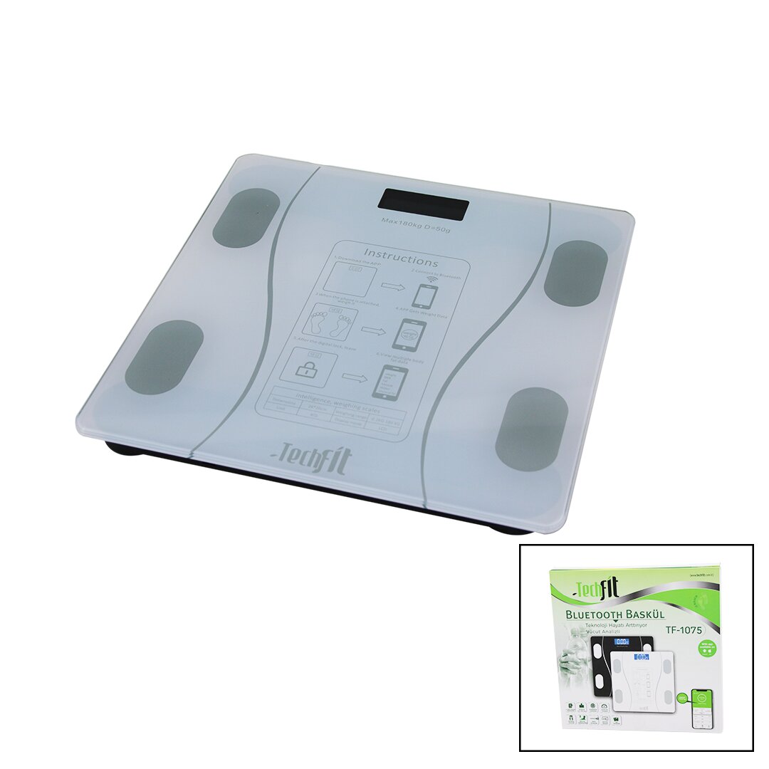 techfit-tf-1075-bluetooth-23857-1.jpg BLUETOOTH -VÜCUT ANALİZLİ DİJİTAL BASKÜL TERAZİ 180KG/50G YAĞ -SU -KAS ORAN -BMI -ODA ? TF-1075 - Görsel 1