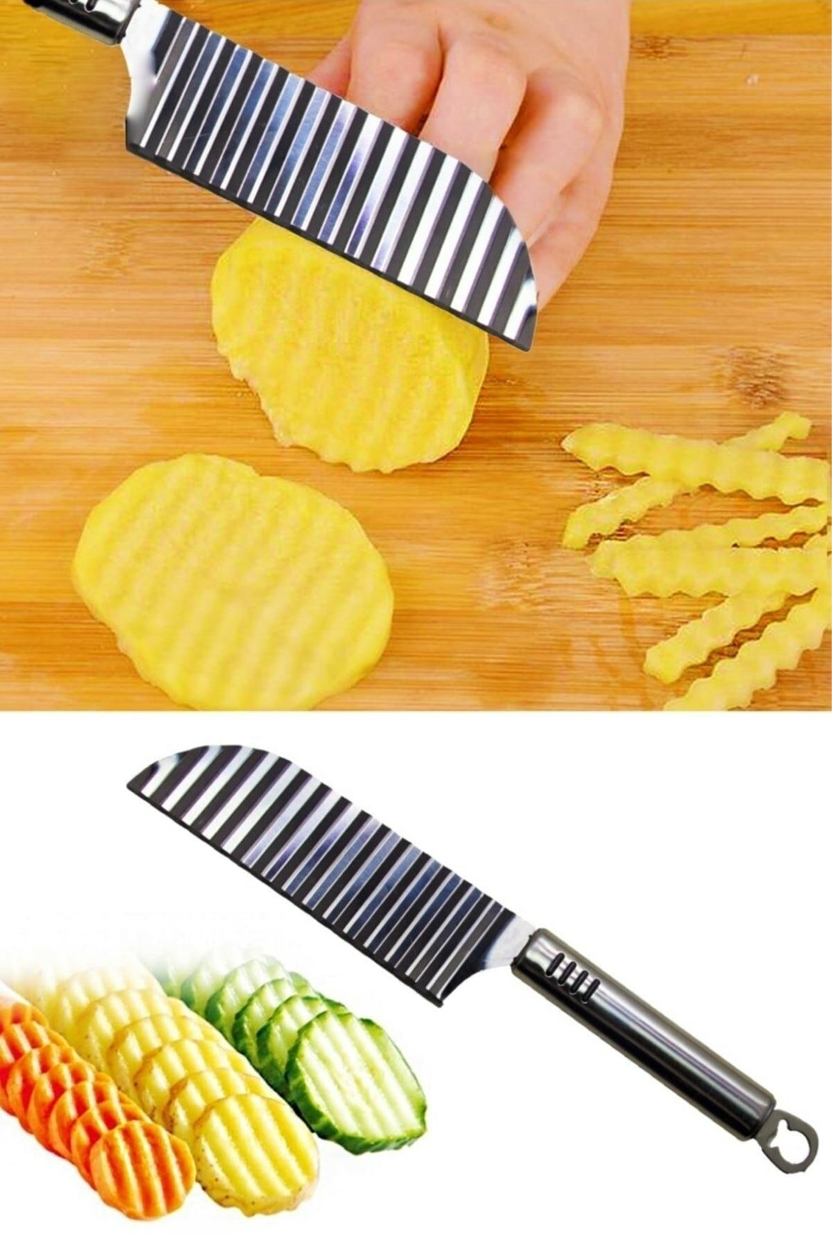 tirtikl-2624-1.jpg Tırtıklı Patates Kesme Bıçağı - Şekilli Sebze ve Meyve Dilimleyici - Görsel 1
