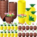 Tropikal Parti Bardak Seti  Ananas ve Hindistan Cevizi Şekilli Pipetli Bardaklar (20 Adet)