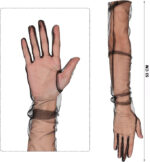 Uzun Boy Likralı Siyah Renk Yetişkin Mega Tül Eldiven 53 cm - Görsel 3