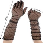 Uzun Boy Siyah Puantiyeli Siyah Renk Yetişkin Tül Eldiven 55 cm - Görsel 5