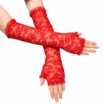 Uzun Kırmızı Dantel Eldiven - 35 cm Parmaksız Tasarım - Görsel 2