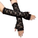 Uzun Siyah Dantel Eldiven - 35 cm Parmaksız Estetik - Görsel 2