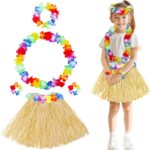 Yetişkin Çuk Hawaii Parti Seti - 40 cm Naturel Etek + Çiçek Aksesuarlar (5 Parça)