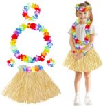 Yetişkin Çuk Hawaii Parti Seti - 40 cm Naturel Etek + Çiçek Aksesuarlar (5 Parça)