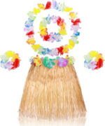 Yetişkin Çuk Hawaii Parti Seti - 40 cm Naturel Etek + Çiçek Aksesuarlar (5 Parça) - Görsel 2