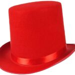 Yetişkinler İçin Kırmızı Renk Ringmaster Sihirbaz Şapkası Fötr Şapka 15 cm