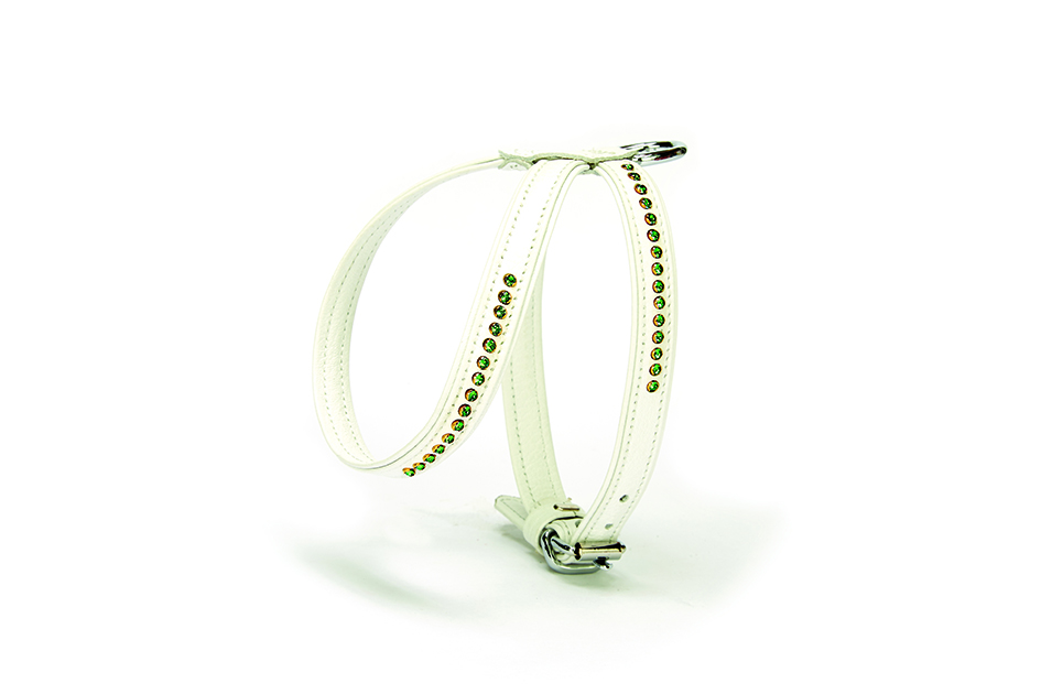 ygt53m-white-jpg.jpg Zümrüt Taşlı Deri Köpek Göğüs Tasması 1,2 x 25-35 cm Beyaz - Görsel 1