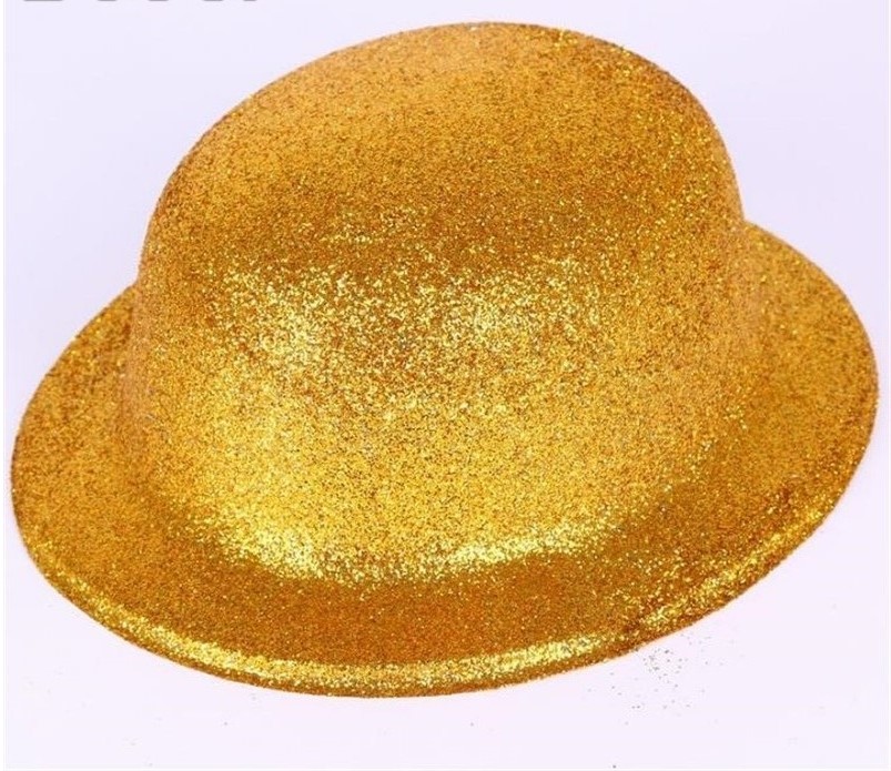 yilbasi-simli-parti-sapkasi-sari-1763-1.jpg Altın Renk Yuvarlak Simli Plastik Parti Şapkası - Görsel 1