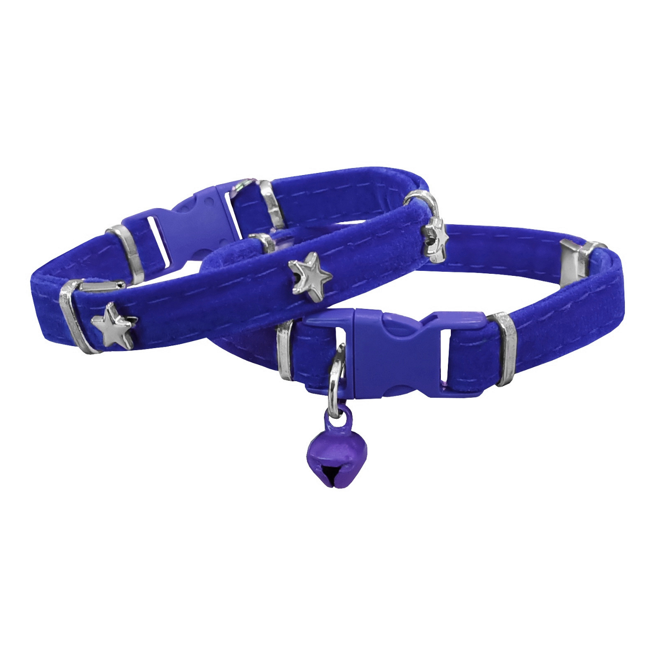 yildiz-mavi-jpg.jpg Kadife Kedi Boyun Tasması Yıldızlı 20-32 cm Mavi - Görsel 1