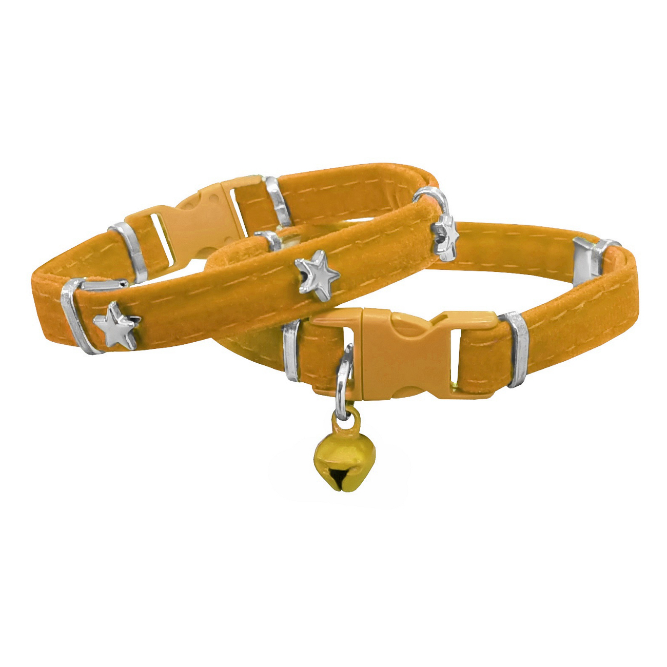 yildiz-sari-jpg.jpg Kadife Kedi Boyun Tasması Yıldızlı 20-32 cm Sarı - Görsel 1