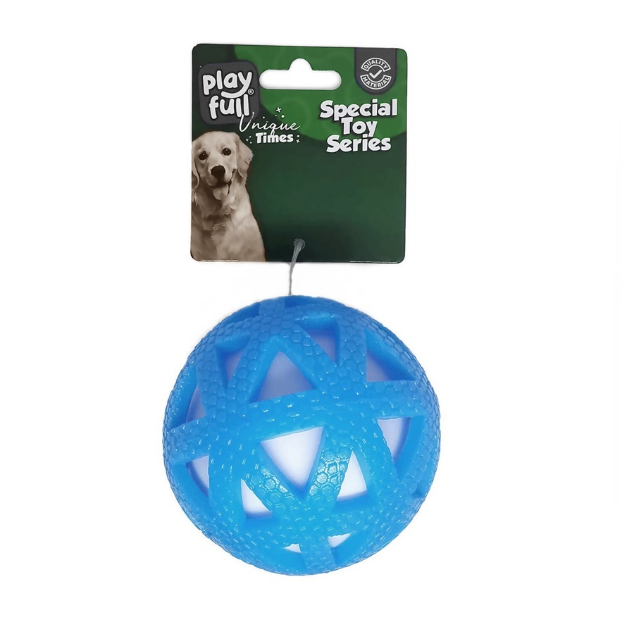 yildizli-mv-jpg.jpg Işıklı Üçgen Desenli Plastik Top Köpek Oyuncağı 7,5 Cm Mavi - Görsel 1