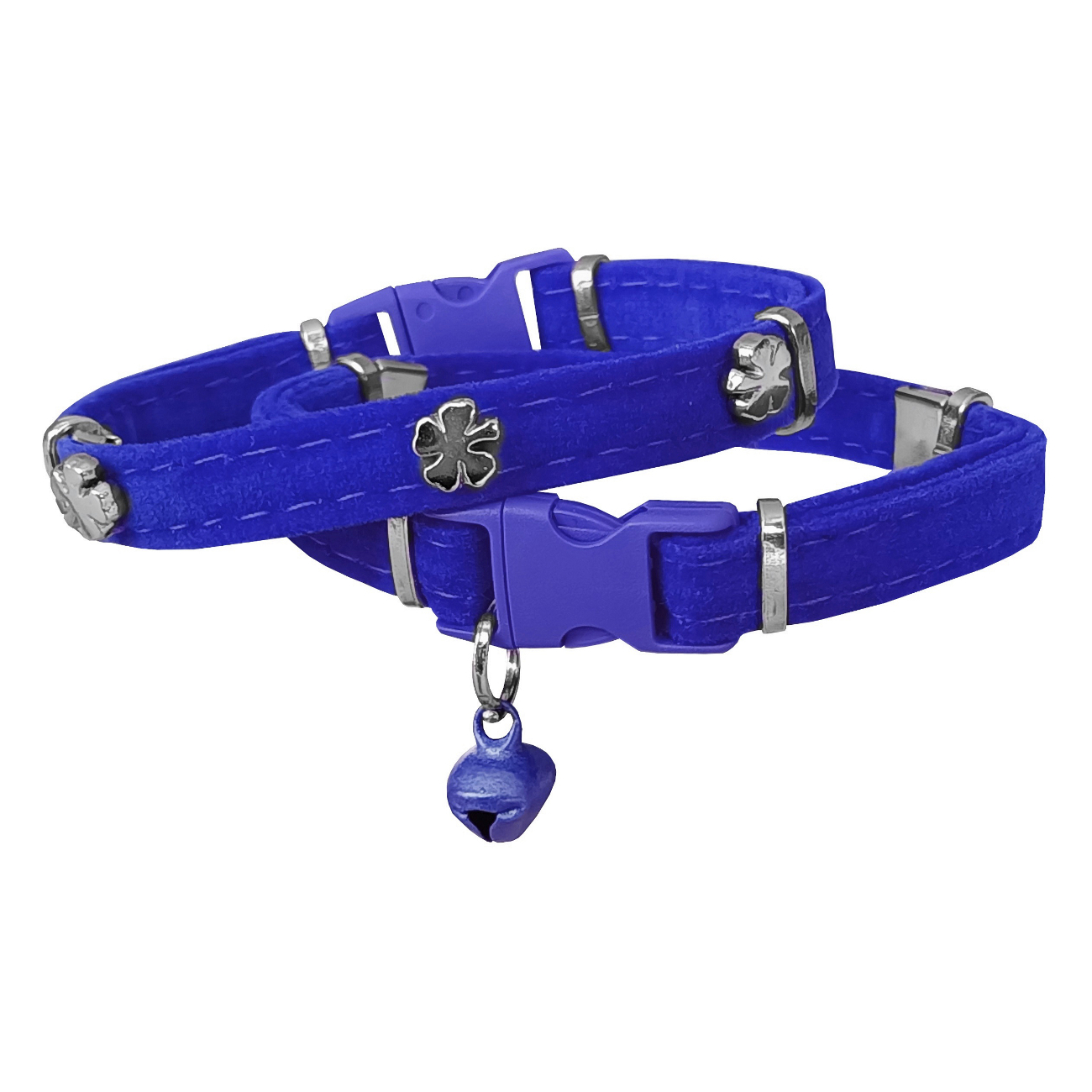 yonca-mavi-jpg.jpg Kadife Kedi Boyun Tasması Yoncalı 20-32 cm Mavi - Görsel 1